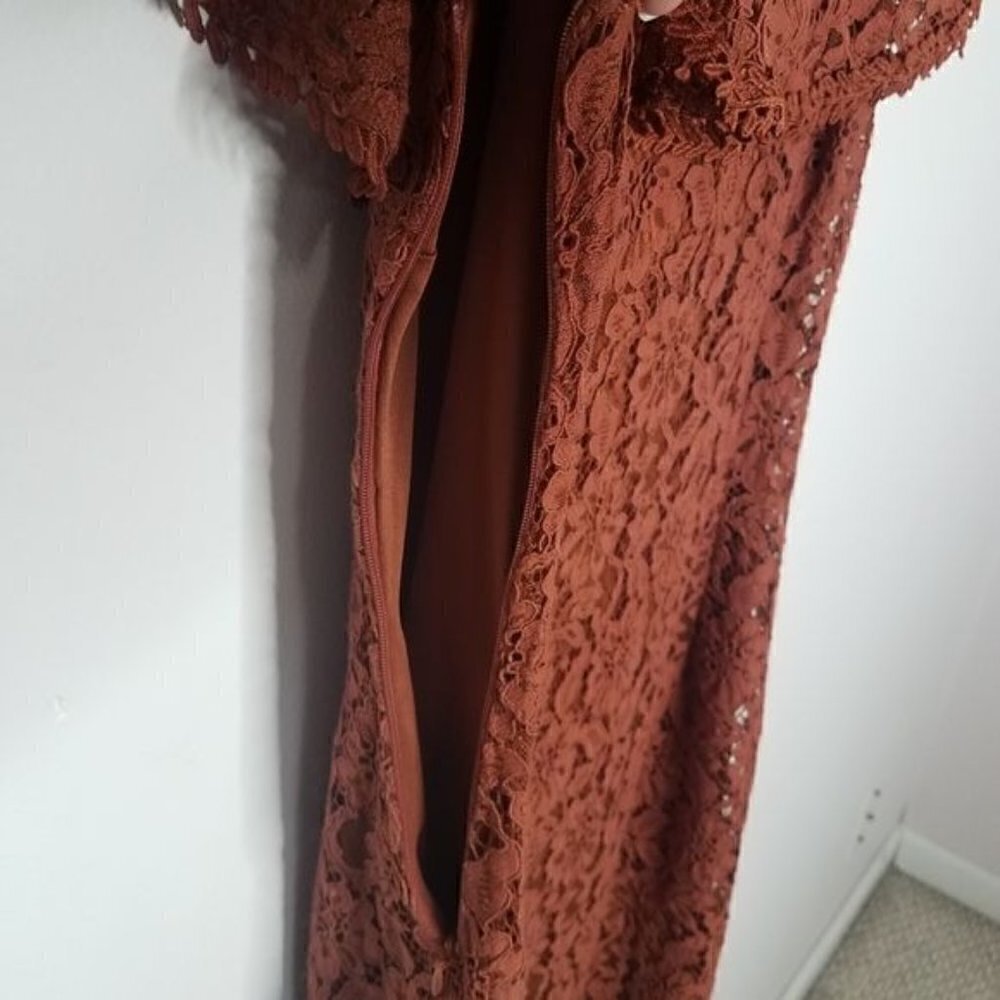 NSR Lace off shoulder midi dress cinnabar med - Picture 13 of 13